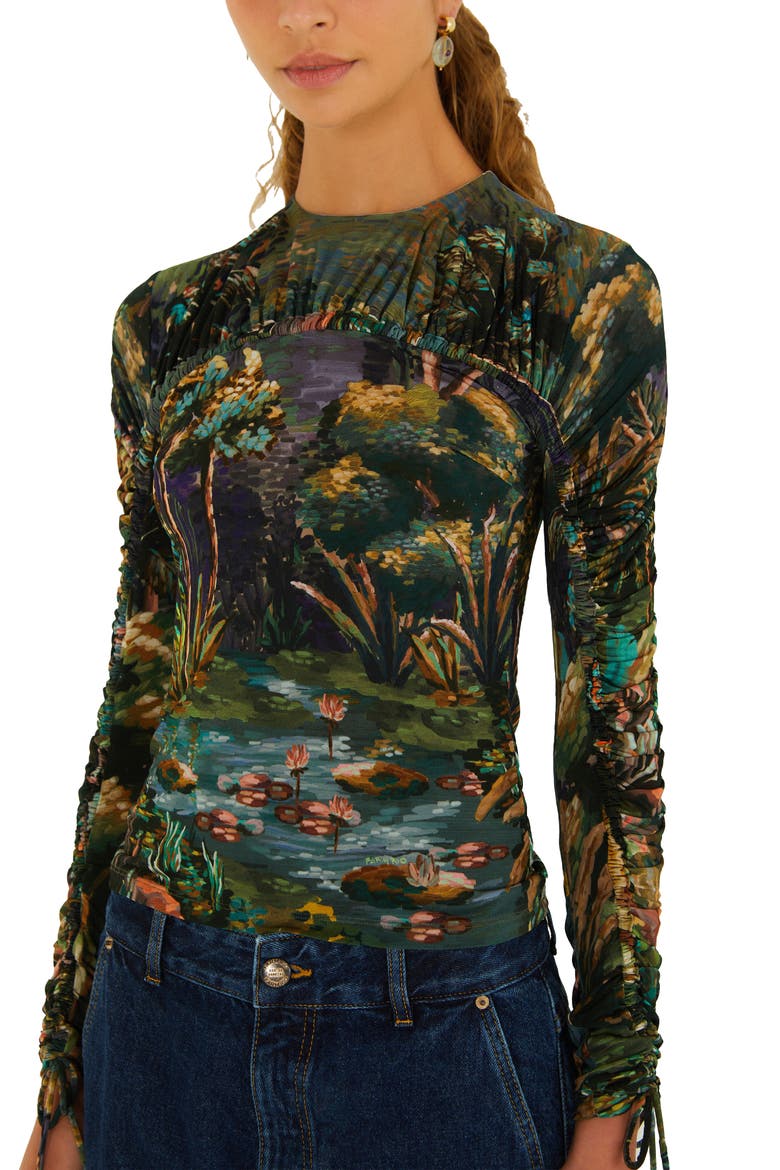 Petricor Long Sleeve Ruched Jersey Top, Main, color, GREEN