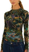 FARM Rio Petricor Long Sleeve Ruched Jersey Top