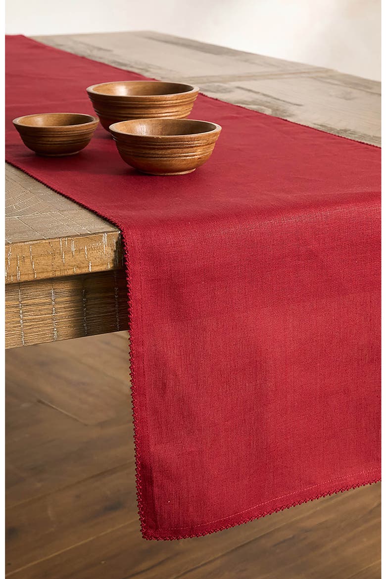 Berry Scallop Linen Table Runner, Alternate, color, RUBY