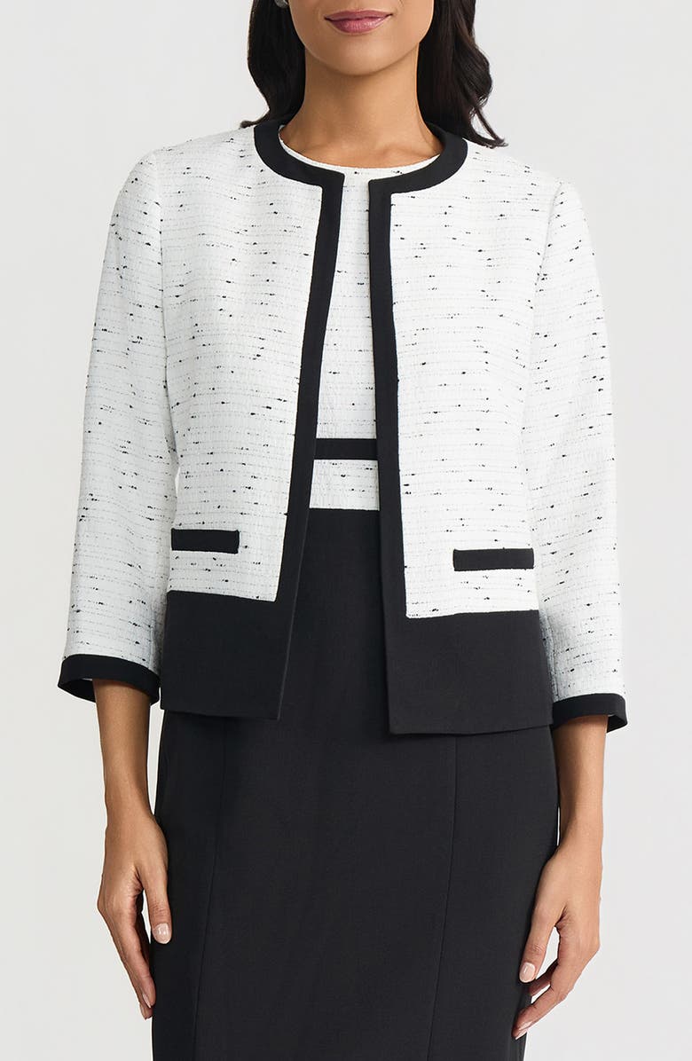 KASPER Contrast Trim Cardigan, Main, color, Lily White/ Black