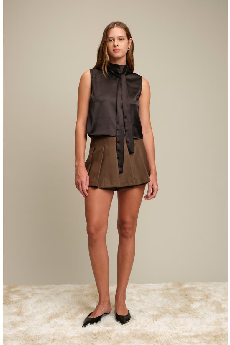 Corey Sleeveless Satin Tie Neck Top, Alternate, color, BLACK