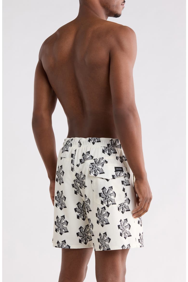 Manic Print Swim Shorts, Alternate, color, OFF WHITE