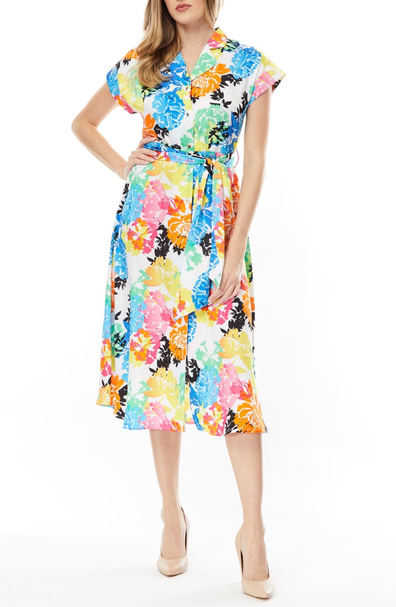 BY DESIGN Aurelia Cap Sleeve Midi Dress, Main, color, Spectral Blooms
