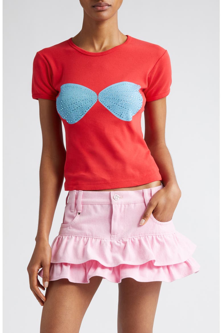 x Disney 'The Little Mermaid' Rhinestone Seashell Cotton Baby Tee (Nordstrom Exclusive), Main, color, RED