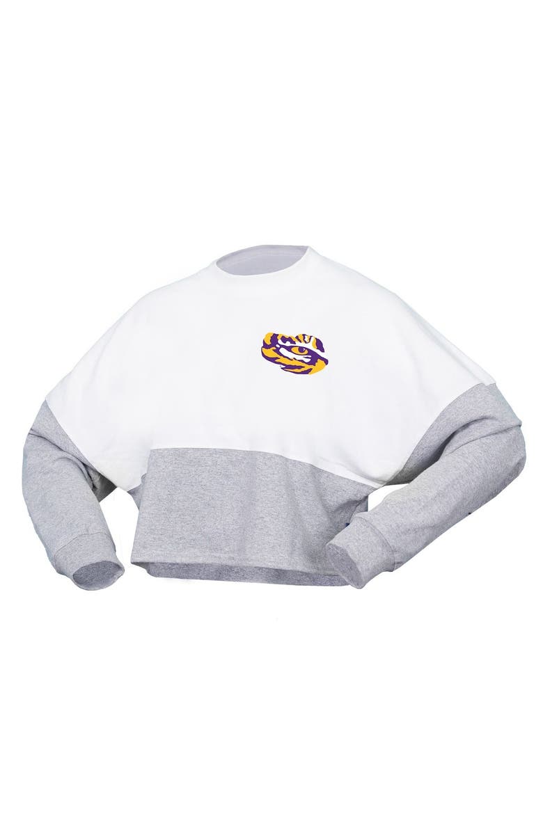 SPIRIT JERSEY Women's Spirit Jersey  White LSU Tigers Heather Block Cropped Long Sleeve Jersey T-Shirt, Alternate, color, White