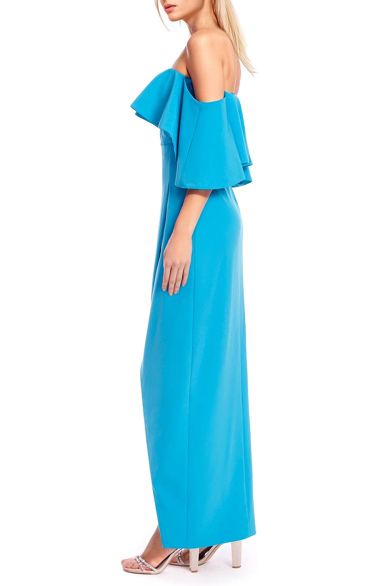 Ruffle Off the Shoulder Gown, Alternate, color, TURQUOISE