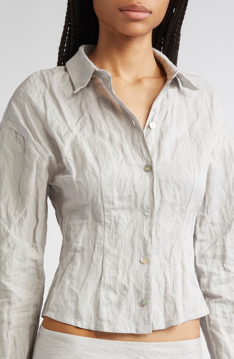 Paloma Wool Aneko Crinkle Cotton Blend Crop Button-Up Shirt, Alternate, color, Grey