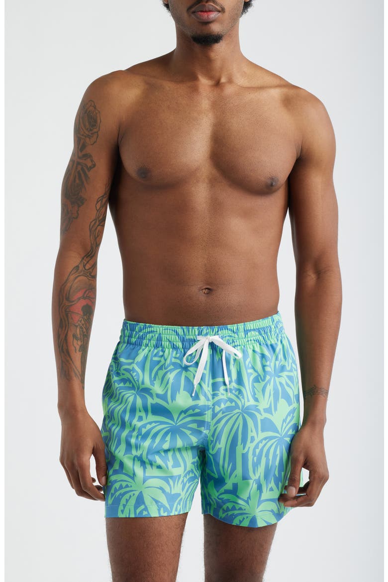 The Frond Farwells Palm Tree Print 5.5-Inch Swim Trunks, Main, color, BRIGHT GREEN - PATTERN BASE