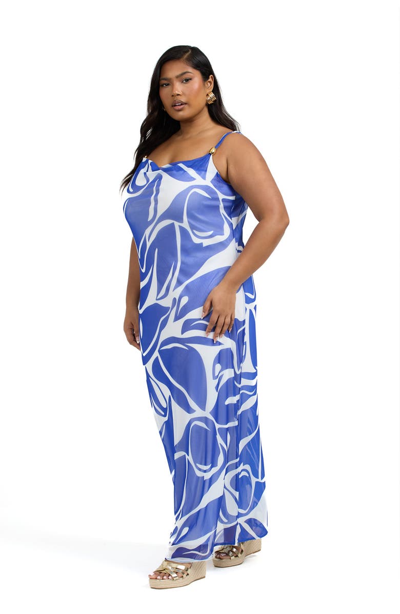 FASHION-SZN CURVE Elegant Patterned Maxi Dress, Alternate, color, Blue