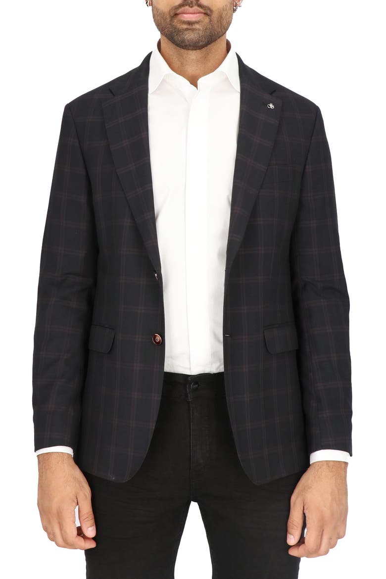 Burgundy Windowpane Check Sport Coat, Alternate, color, BLACK BURGUNDY PLAID