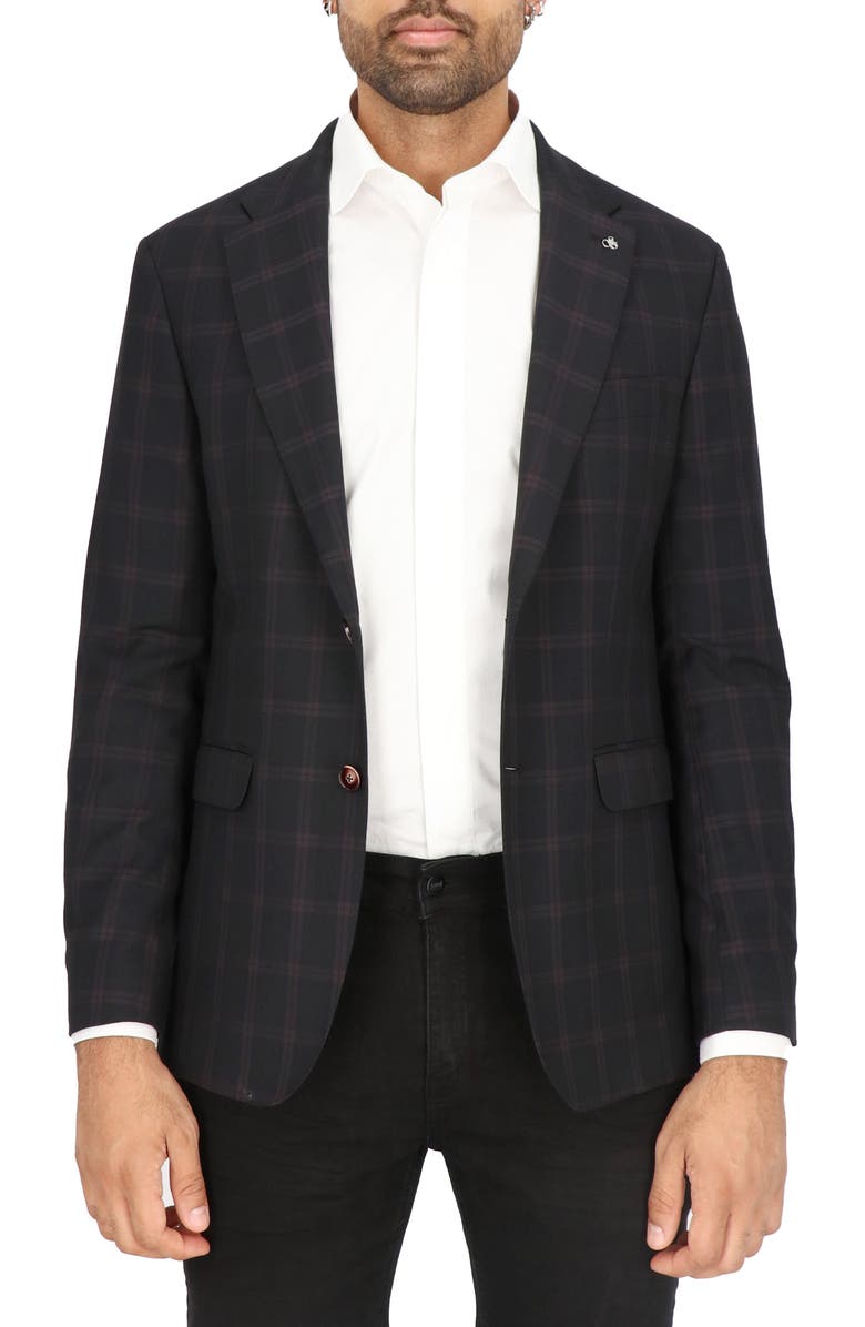 Scotch & Soda Burgundy Windowpane Check Sport Coat, Alternate, color, 