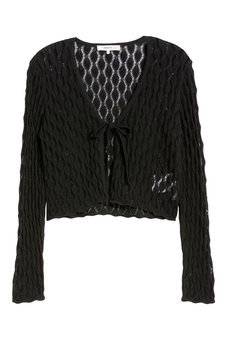 The Getaway Open Stitch Cotton Cardigan, Alternate, color, BLACK