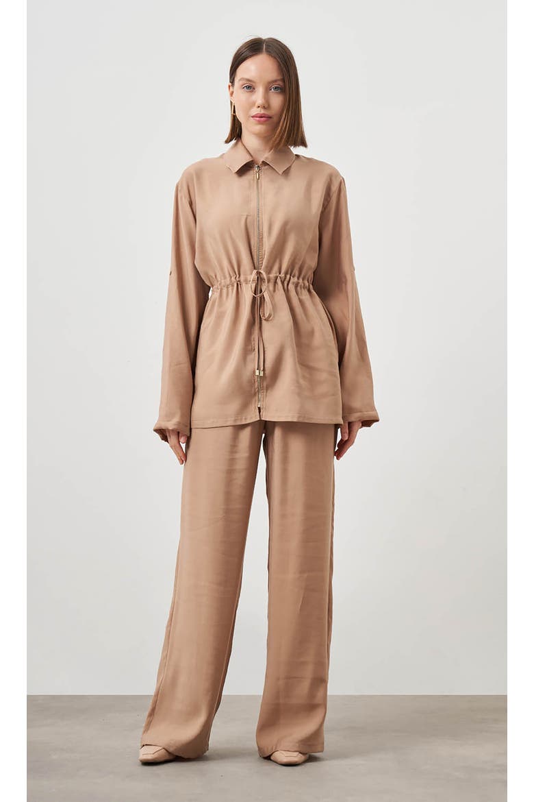Cinched Waist Shirt Jacket, Main, color, Beige