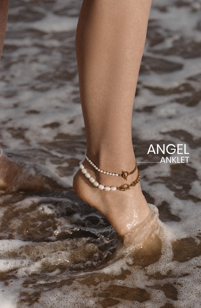 st. Moran Angel Freshwater Pearl & Curb Chain Anklet, 4mm, Alternate, color, White