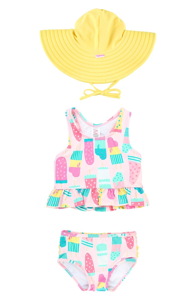 RuffleButts Ice Cream Social Tankini & Hat Set, Main, color, 