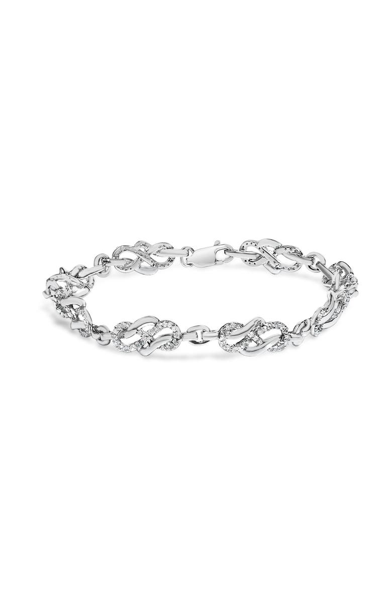Silver 1.0 Cttw Diamond Infinity Loop and Swirl Link Bracelet, Main, color, White