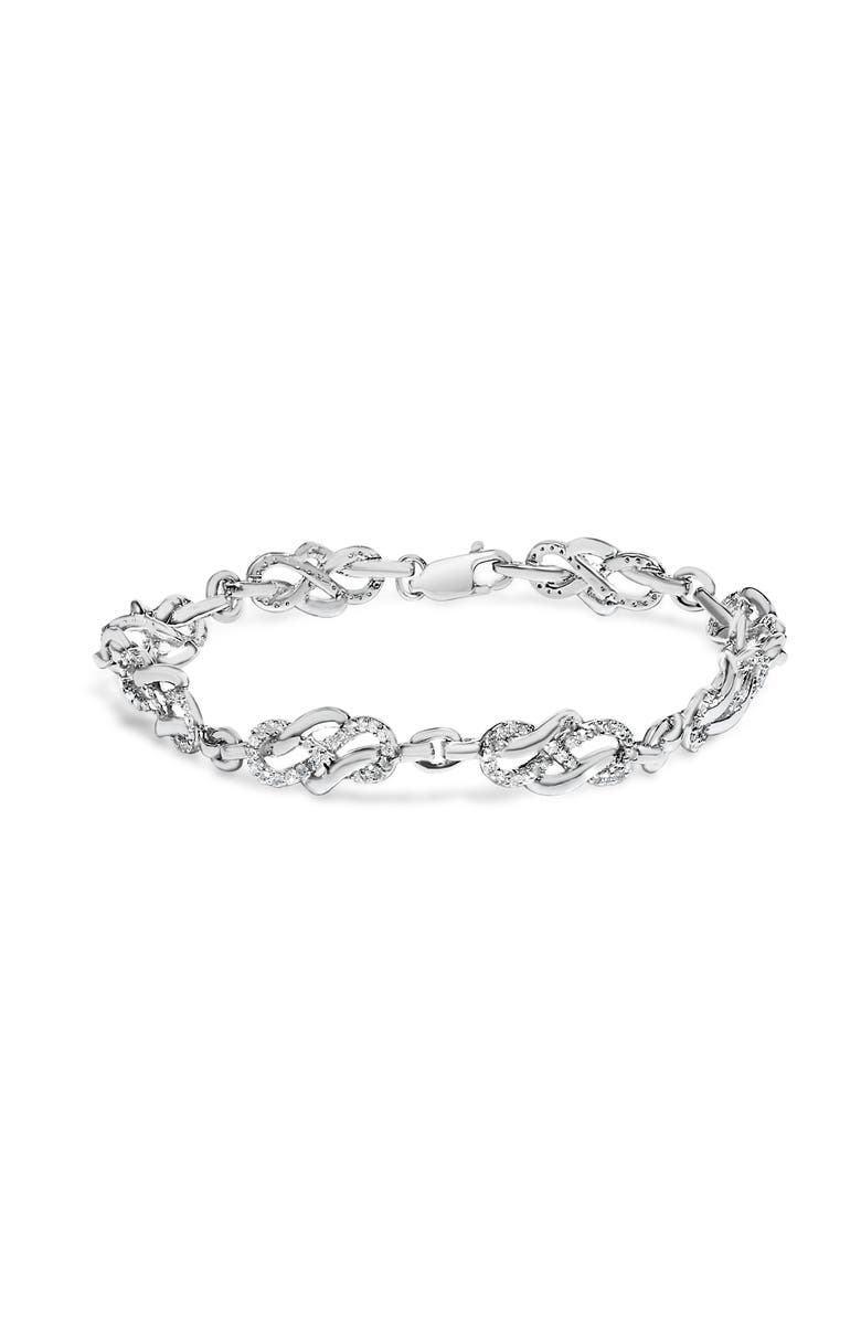 Haus of Brilliance Silver 1.0 Cttw Diamond Infinity Loop and Swirl Link Bracelet, Main, color, White