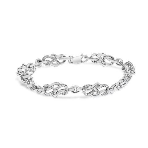 Silver 1.0 Cttw Diamond Infinity Loop and Swirl Link Bracelet