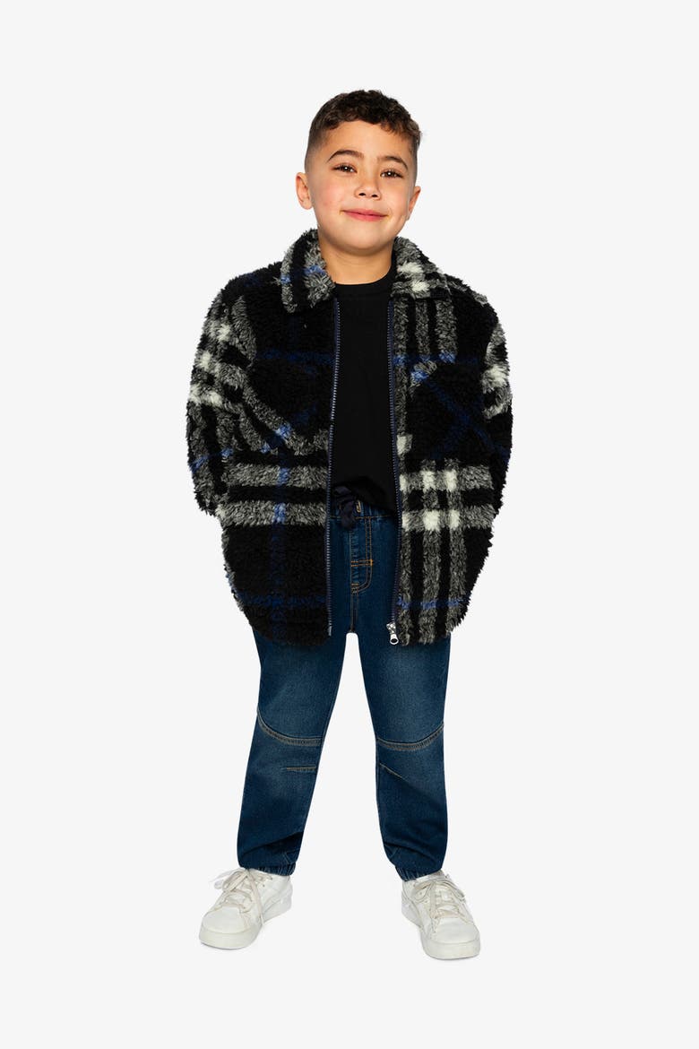 Plaid Full-Zip Dual Chest Pocket Fleece Overshirt, Alternate, color, Black and Blue Plaid