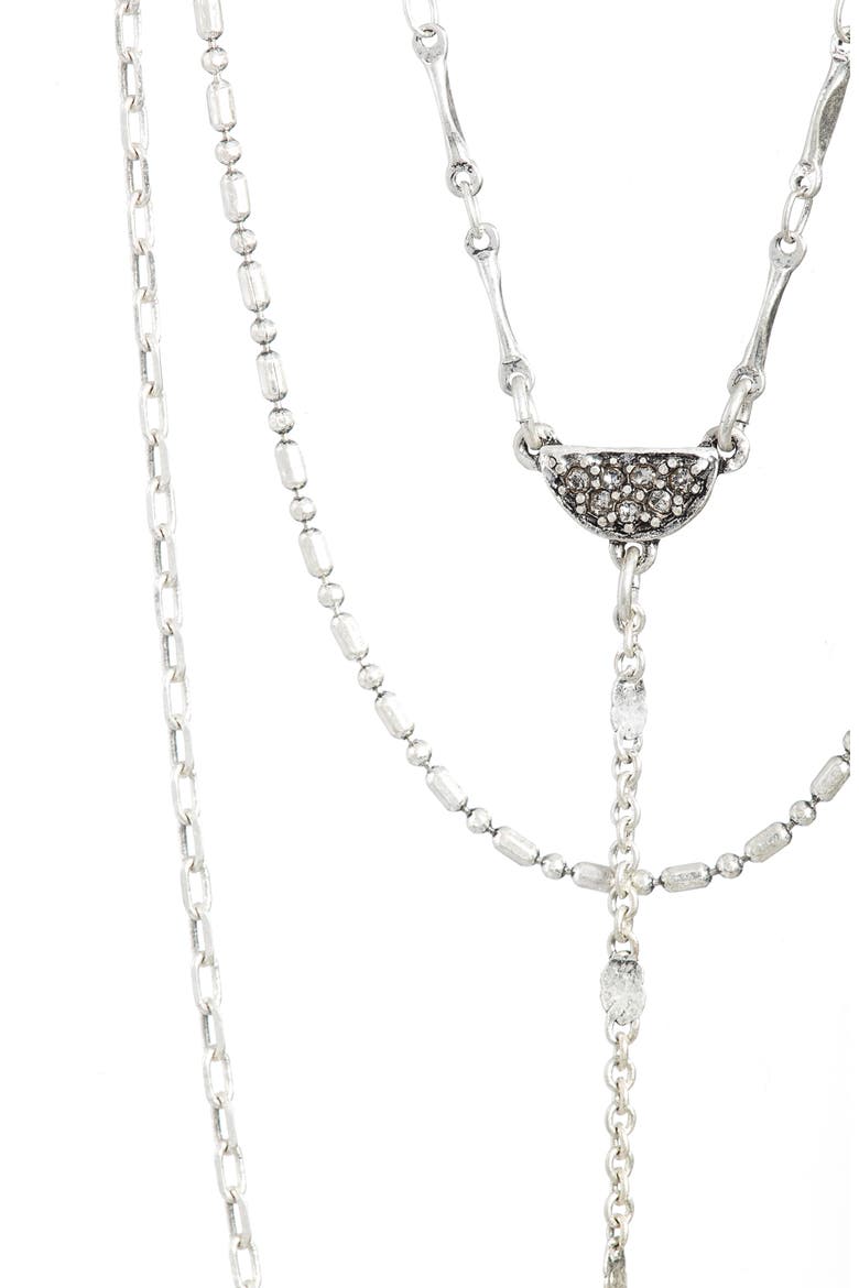 Multistrand Y-Necklace, Alternate, color, CLEAR- RHODIUM