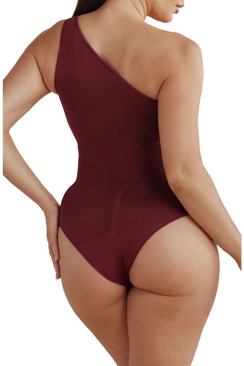 Butter Sculpt One-Shoulder Bodysuit, Alternate, color, DARK CHERRY
