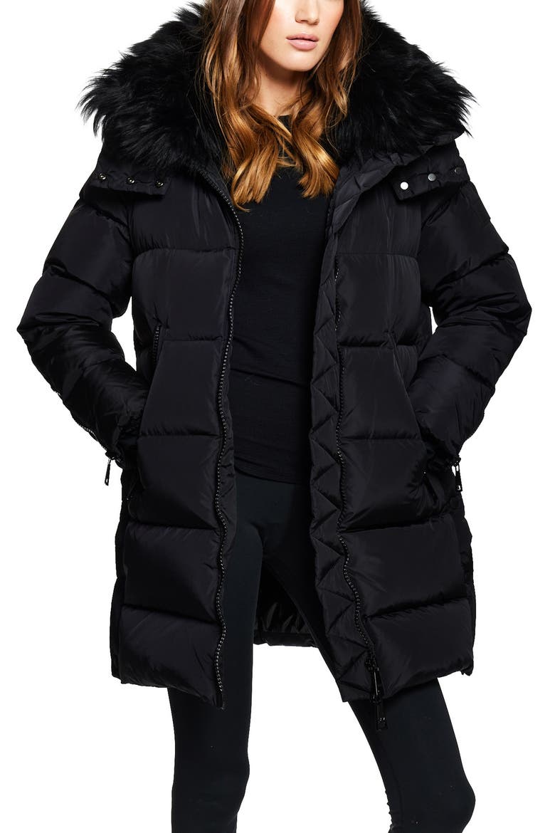 Addison Water Resistant Down Puffer Coat with Genuine Shearling Collar, Alternate, color, MATTE BLACK