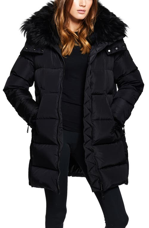 Sam . Addison Water Resistant Down Puffer Coat With Genuine Shearling Collar In Black