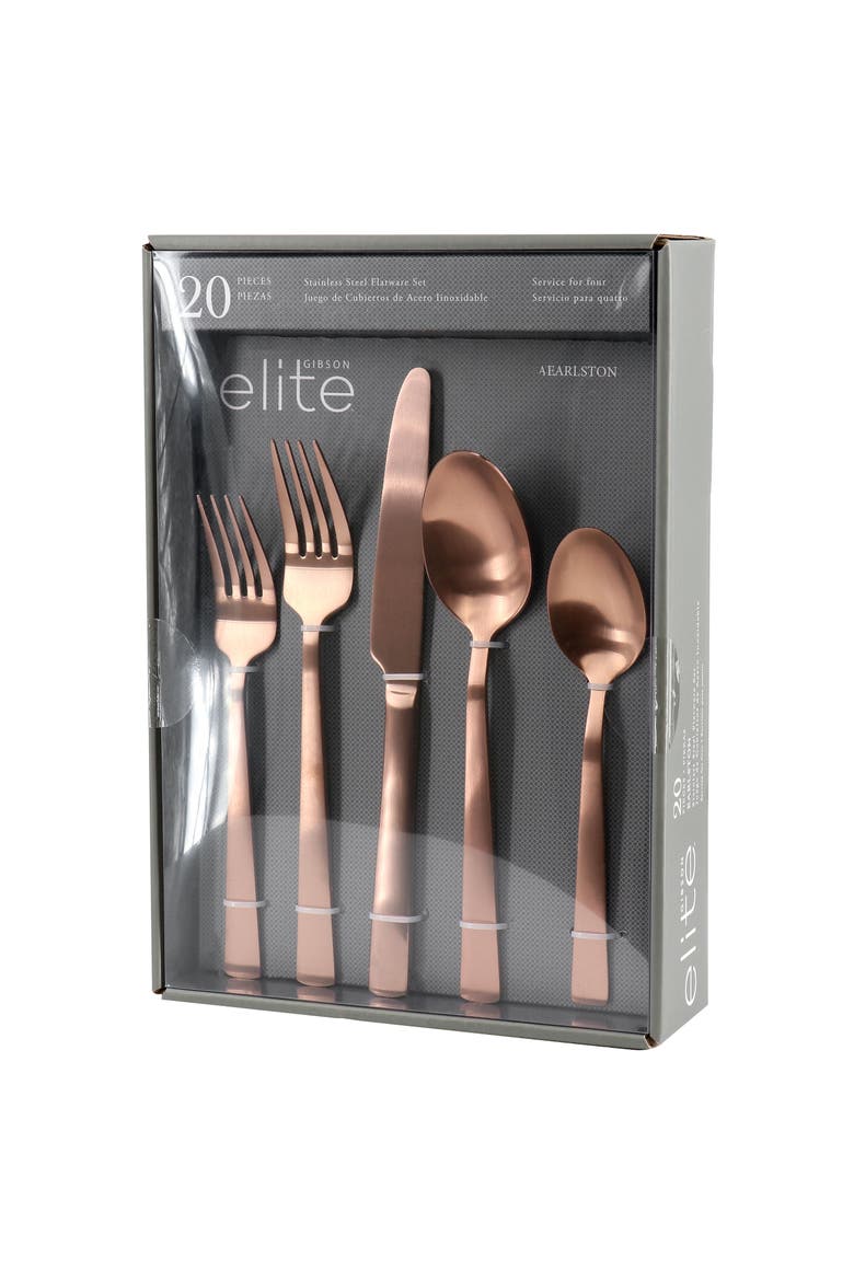 Earlston 20 Piece Stainless Steel Flatware Set, Main, color, Metallic Rust/Copper