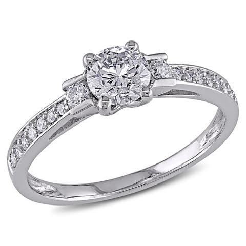 Diamond Bar Set 3-Stone Engagement Ring 14k