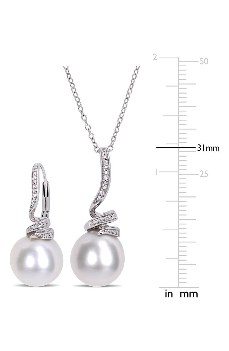 DELMAR Cultured Freshwater Pearl & Diamond Necklace & Drop Earrings Set - 0.10ct., Alternate, color, White