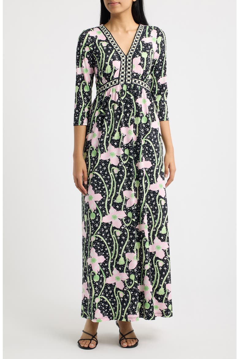 Harlynn Floral Print Maxi Dress, Main, color, ONYX BLUSHING BLOOMS
