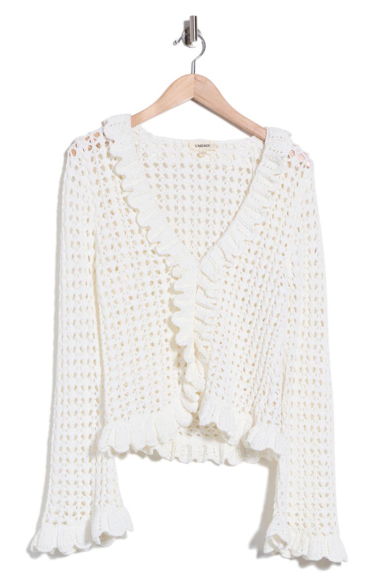 Solaris Open Stitch Cotton Blend Cardigan, Alternate, color, IVORY