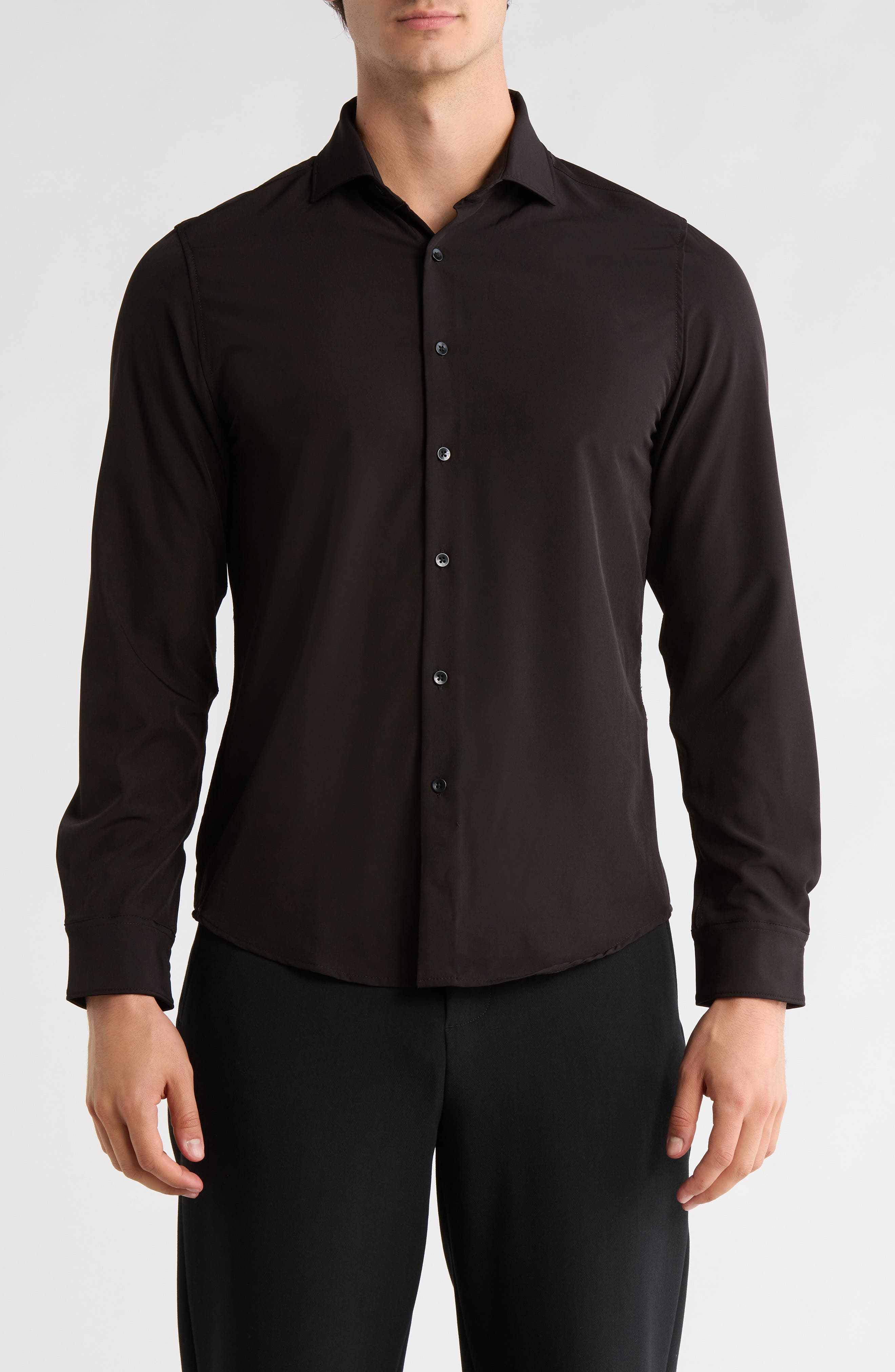 DENIM AND FLOWER Solid Black Performance Button-Up Shirt