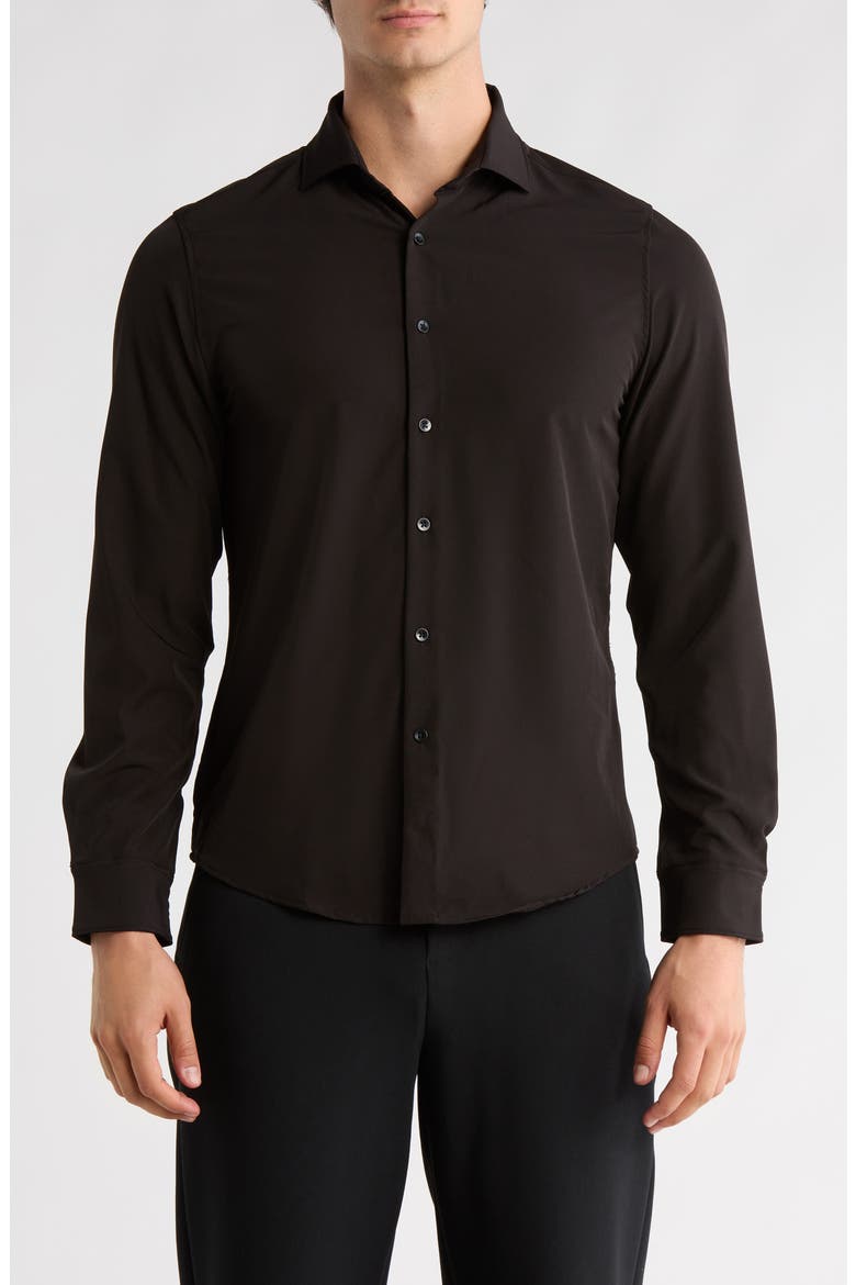 Solid Black Performance Button-Up Shirt, Main, color, BLACK