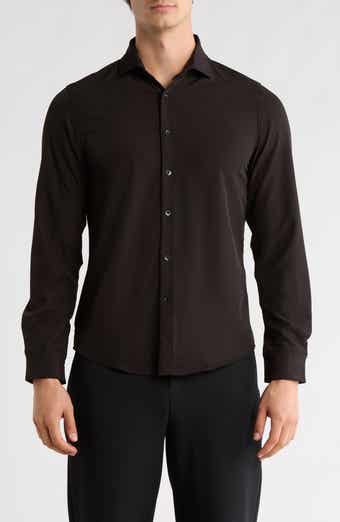 Solid Black Performance Button-Up Shirt