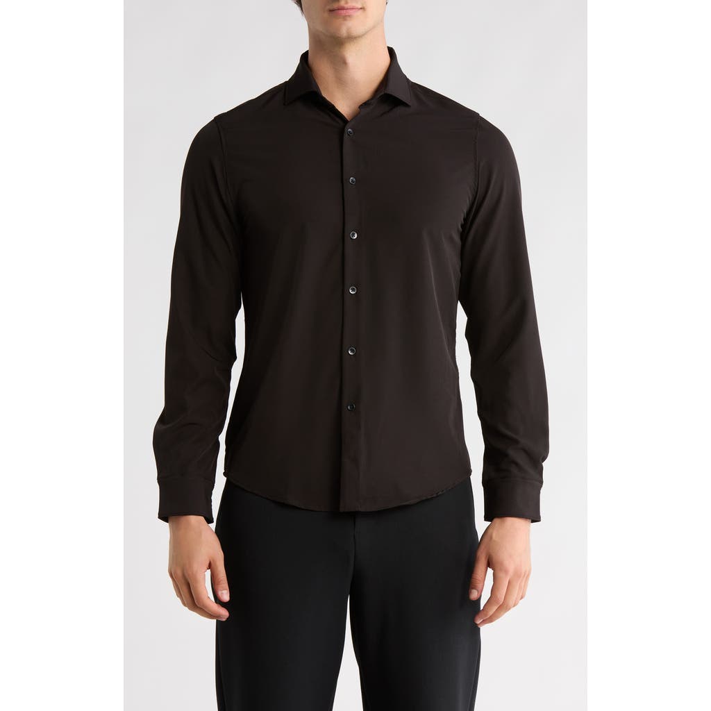 Denim And Flower Solid Black Performance Button-up Shirt In Brown