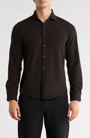 DENIM AND FLOWER Solid Black Performance Button-Up Shirt
