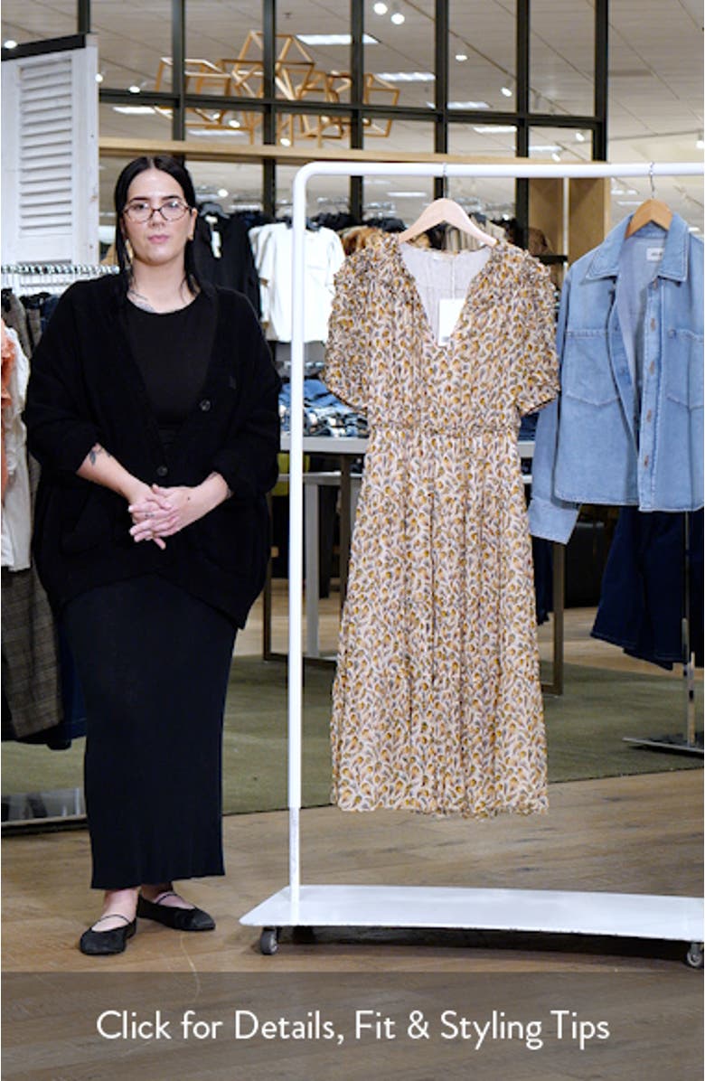 Nan Ruffle Puff Sleeve Silk Midi Dress, sales video thumbnail