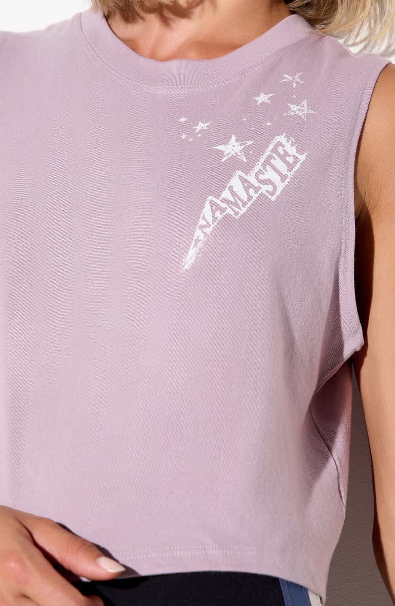 Spiritual Gangster Namaste Bolt Crop Cotton Graphic Tank, Alternate, color, Orchid Moon