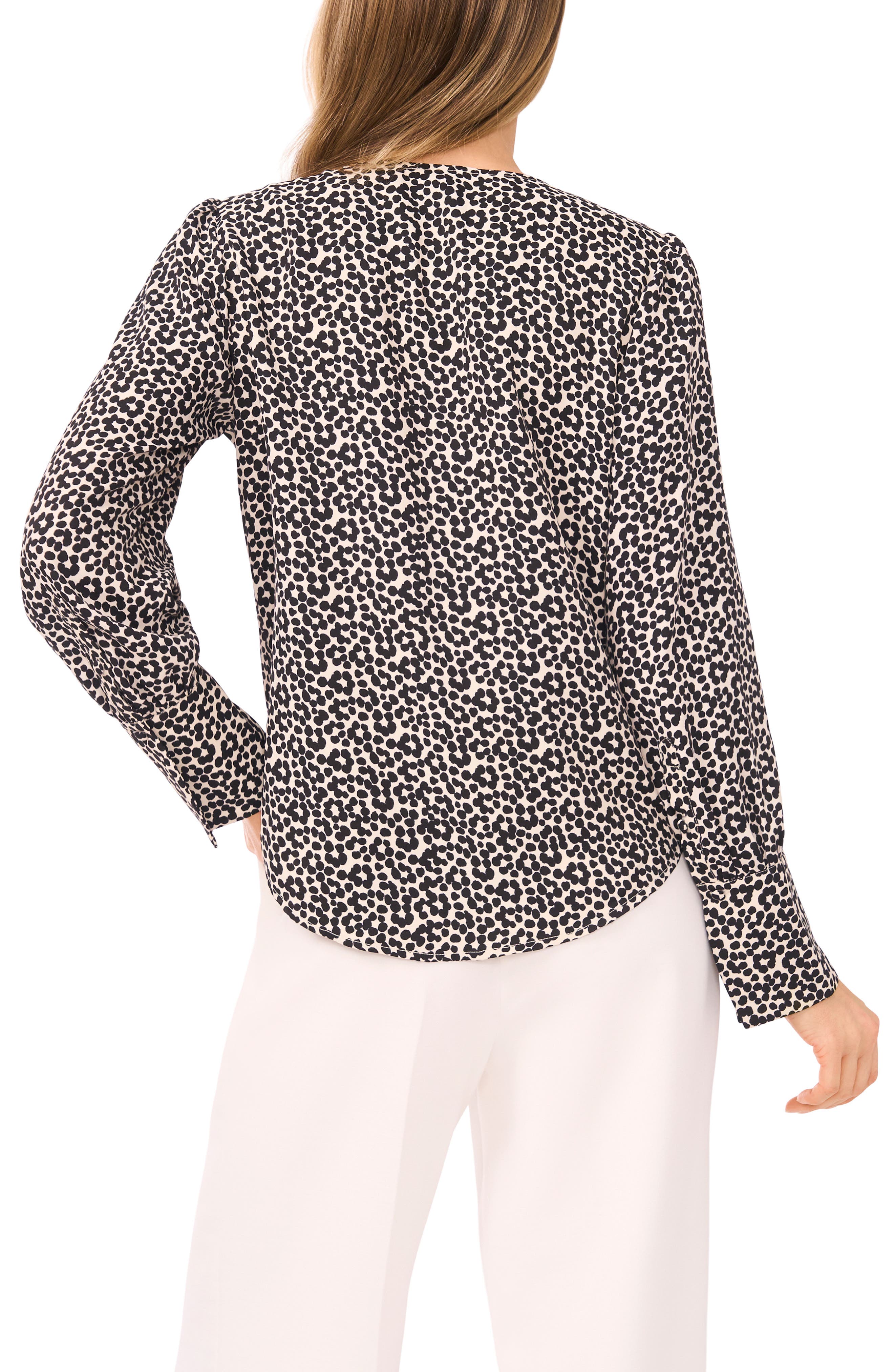 Dot Flower Print Long Sleeve Wrap Top - image 2