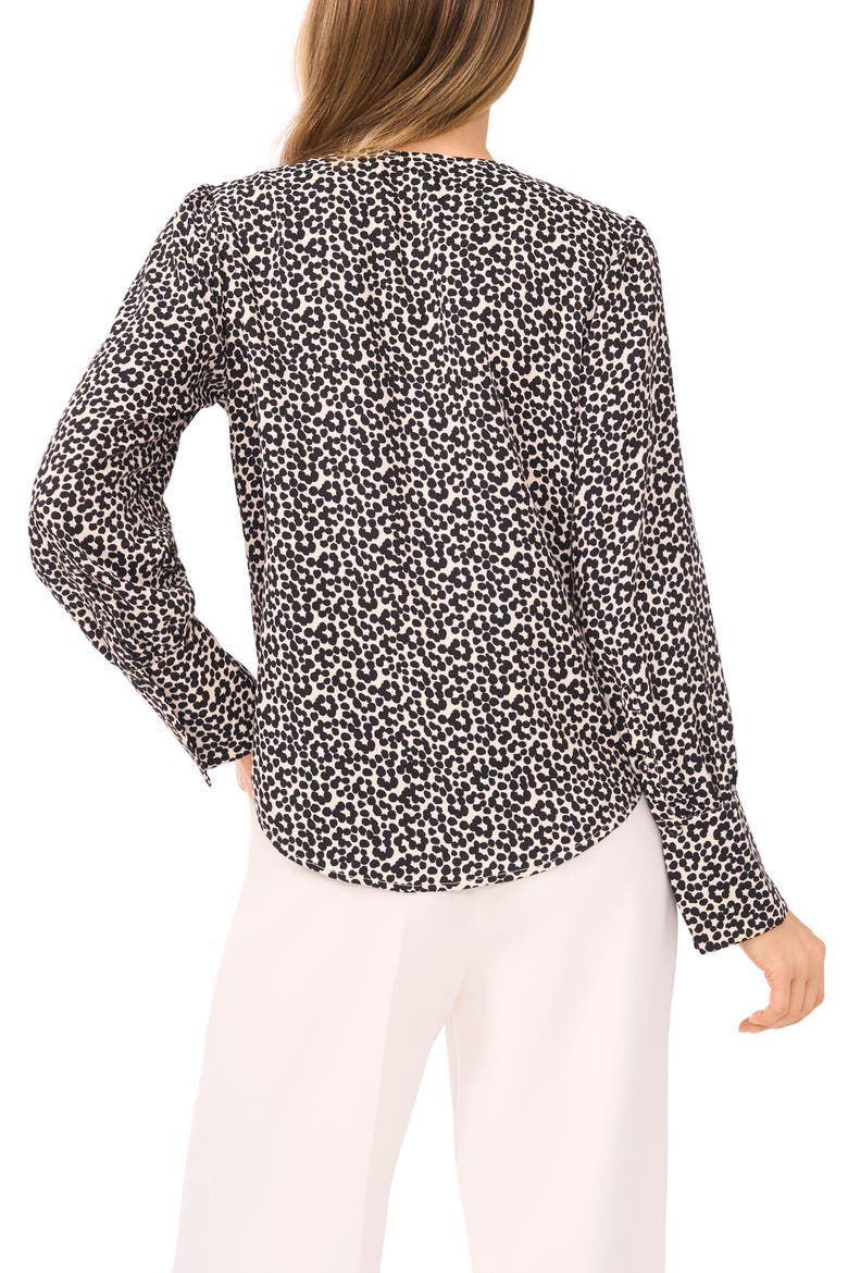 Dot Flower Print Long Sleeve Wrap Top, Alternate, color, BIRCH