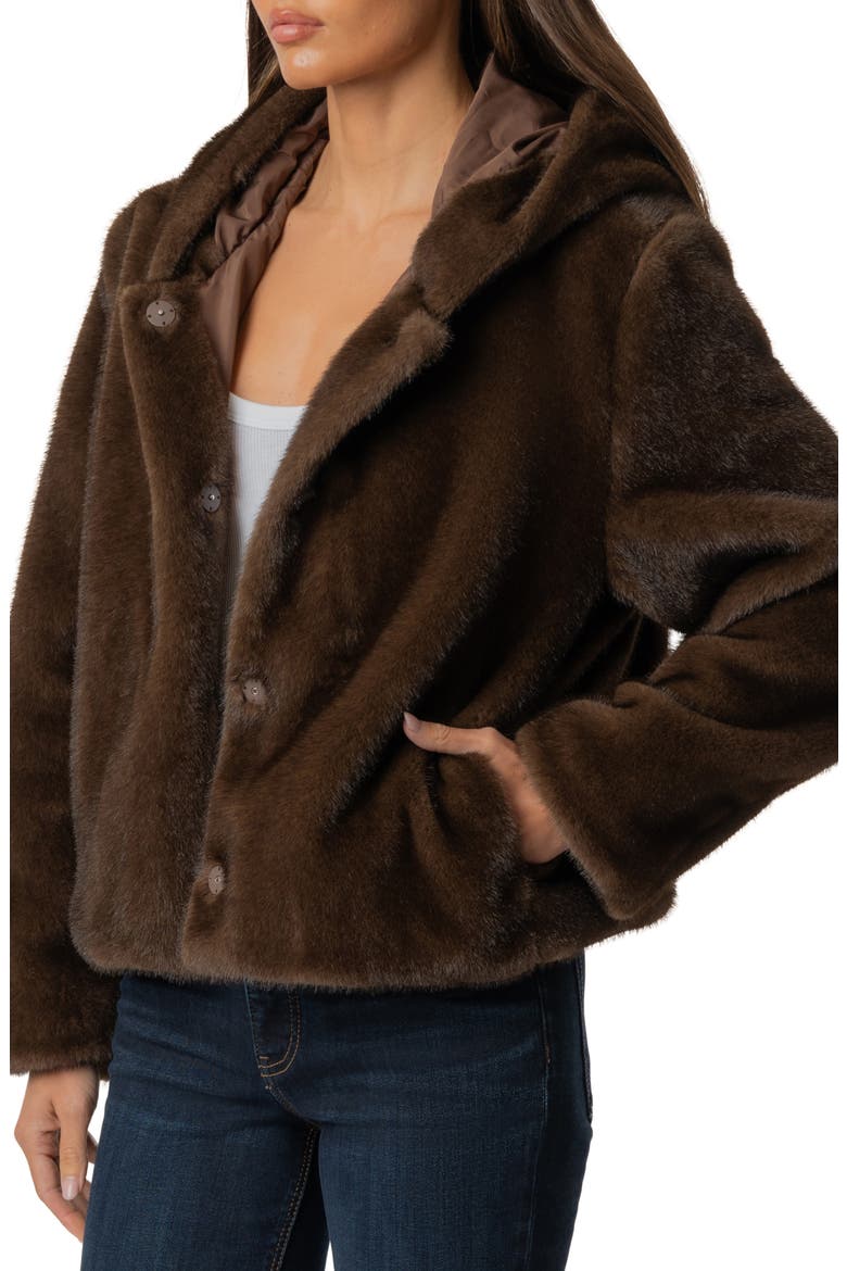 Saskia Hooded Faux Fur Jacket, Alternate, color, CHOCOLATE