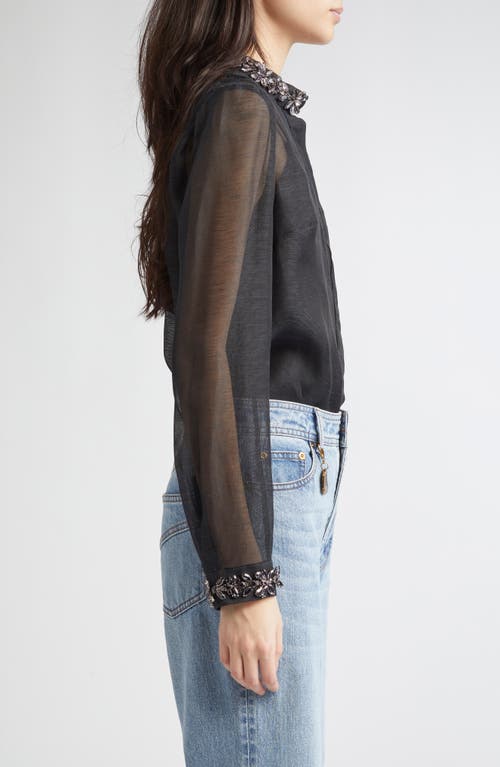Zimmermann Hypnotic Crystal Embellished Sheer Linen & Silk Button-up Shirt In Black