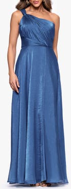 Xscape Evenings One-Shoulder Metallic Organza Gown