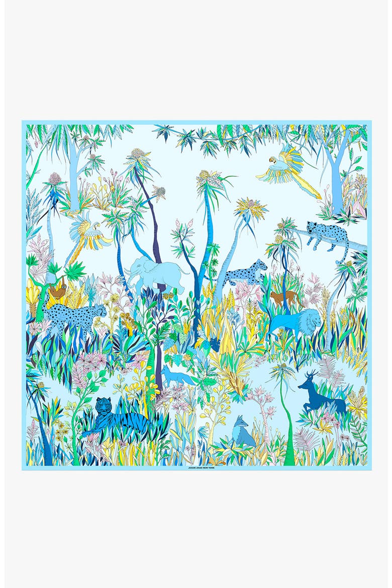 Double Sided Silk Scarf Of Blue Animal Kingdom, Main, color, Blue