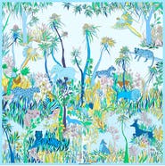 Jessie Zhao New York Double Sided Silk Scarf Of Blue Animal Kingdom