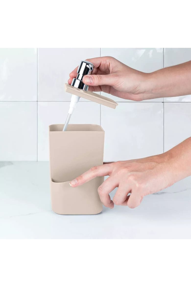 Durable Kitchen Soap Dispenser Organizer with Sponge Holder and Drainage, 22 oz, Alternate, color, Beige