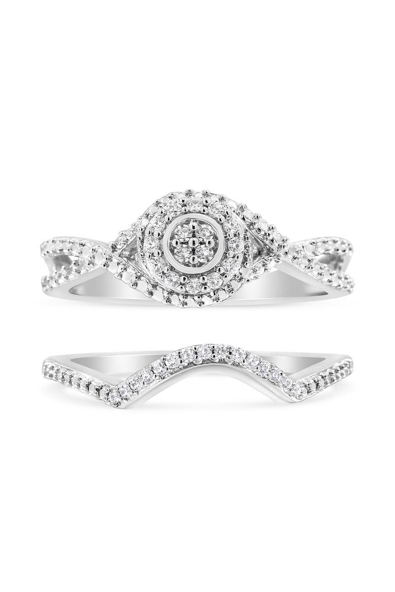 Silver 1/6 Cttw Diamond Composite Halo and Split Shank Bridal Ring Set, Alternate, color, White