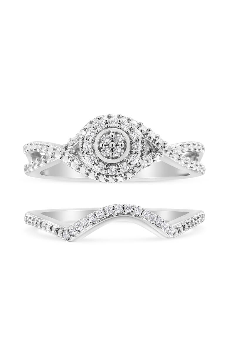 Haus of Brilliance Silver 1/6 Cttw Diamond Composite Halo and Split Shank Bridal Ring Set, Alternate, color, White