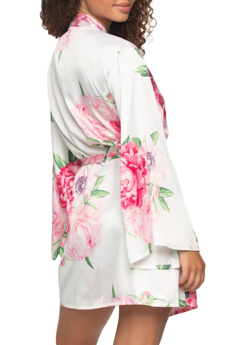 Adrienne Print Short Satin Robe, Alternate, color, BLOOM